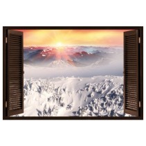 Ventanas 3d montañas nevadas al atardecer